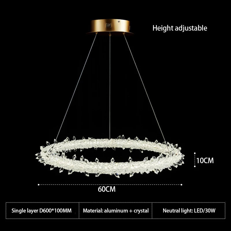 suspension lumineuse moderne cristaux blanc translucide chaînes suspendues