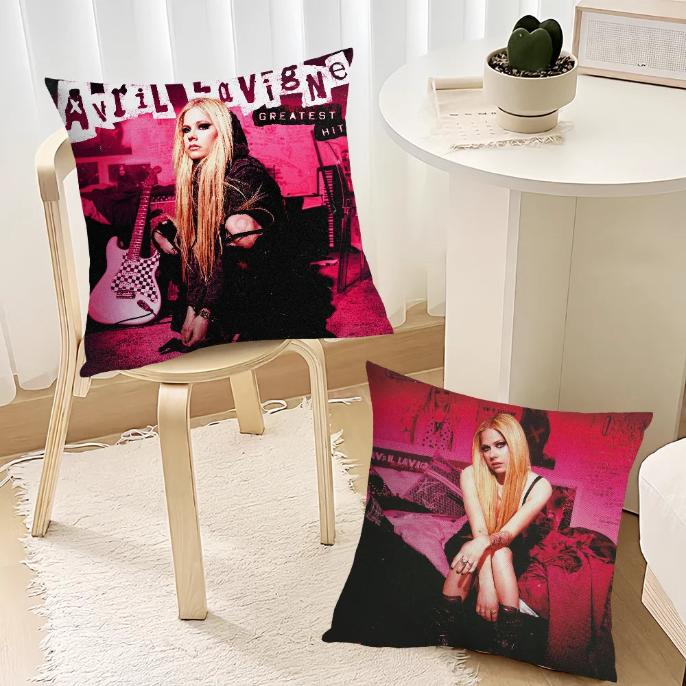 coussin carré avril lavigne noir rose pop guitare décoration voiture canapé chambre sofa