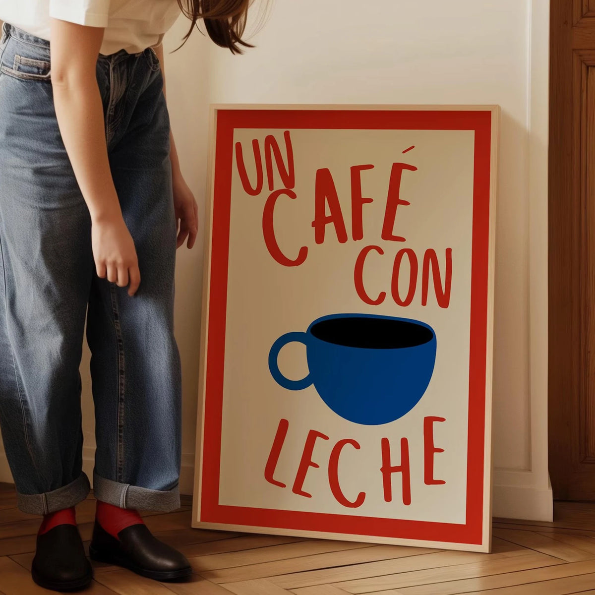 affiche graphique moderne con leche tasse rouge blanche bleue salon chambre