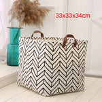 panier rangement pliant lin blanc noir rayures lettres poignées cuir moderne