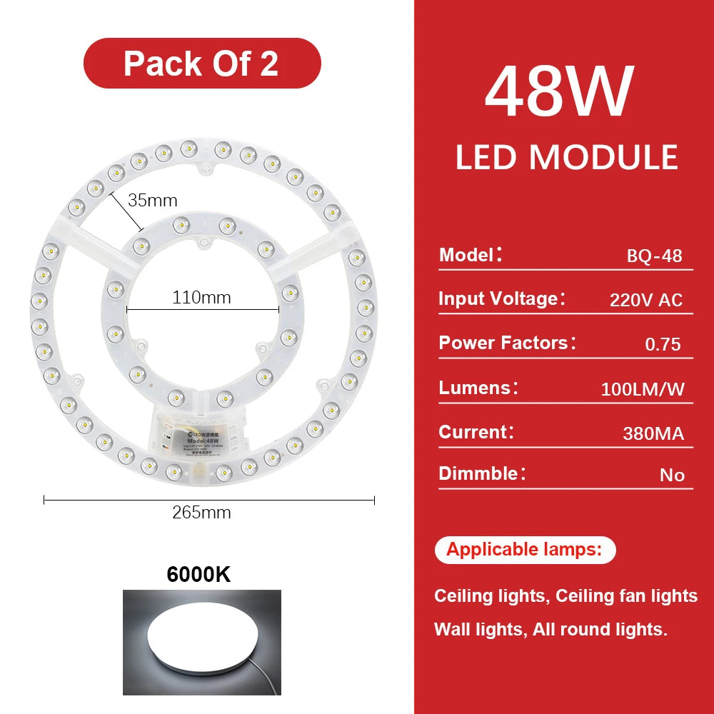 plaque led circulaire blanc moderne diodes aimant connecteurs haute luminosité 220v 72w 2835