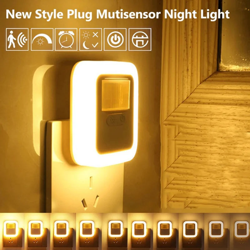 veilleuse nuit lampe led motion sensor blanc moderne adhésif interrupteur voyant lumineux prise électrique