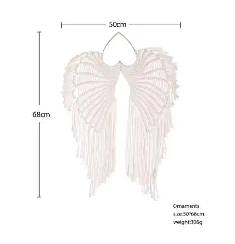 décoration murale ailes macramé blanc boho artisanal franges anneaux métalliques