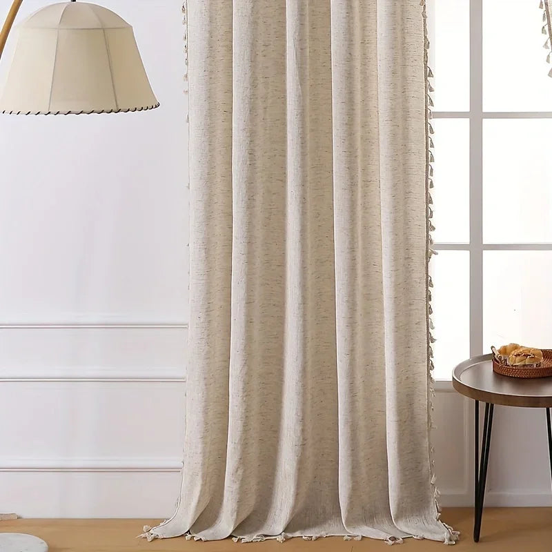 rideaux bohèmes rustiques semi translucides beige artisanal salon