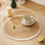 lot sets table ronds coton tressé vert gris beige motif spirale