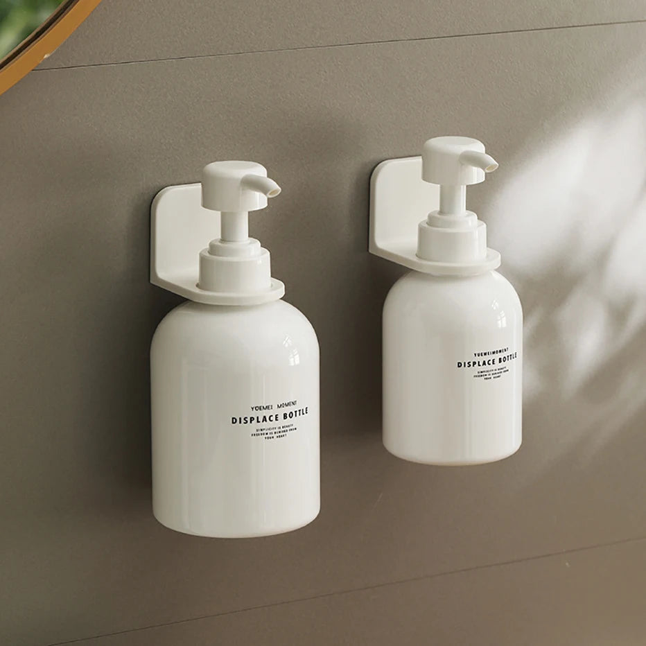 support bouteille adhésif mural blanc moderne distributeur lotion savon shampoing réglable salle bain minimaliste
