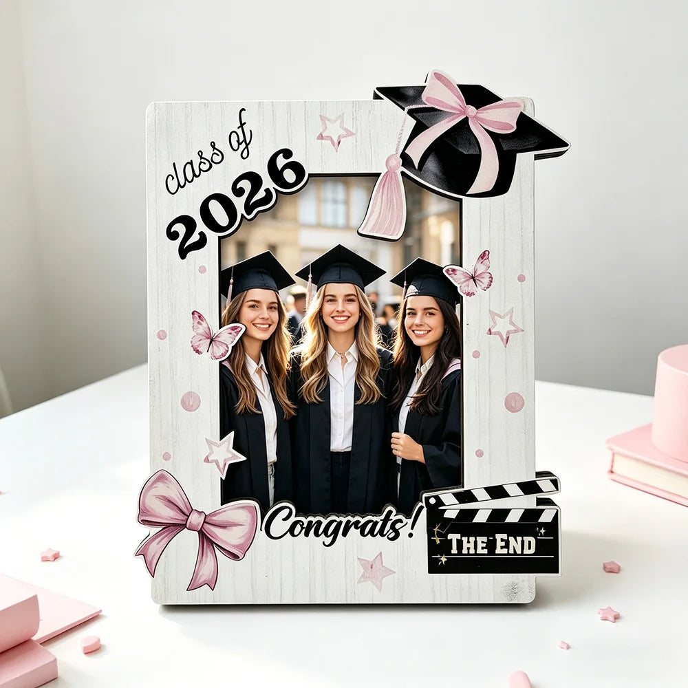 Cadre photo graduation diplômes papillons rubans rose class 2026 congrats end clips moderne chambre