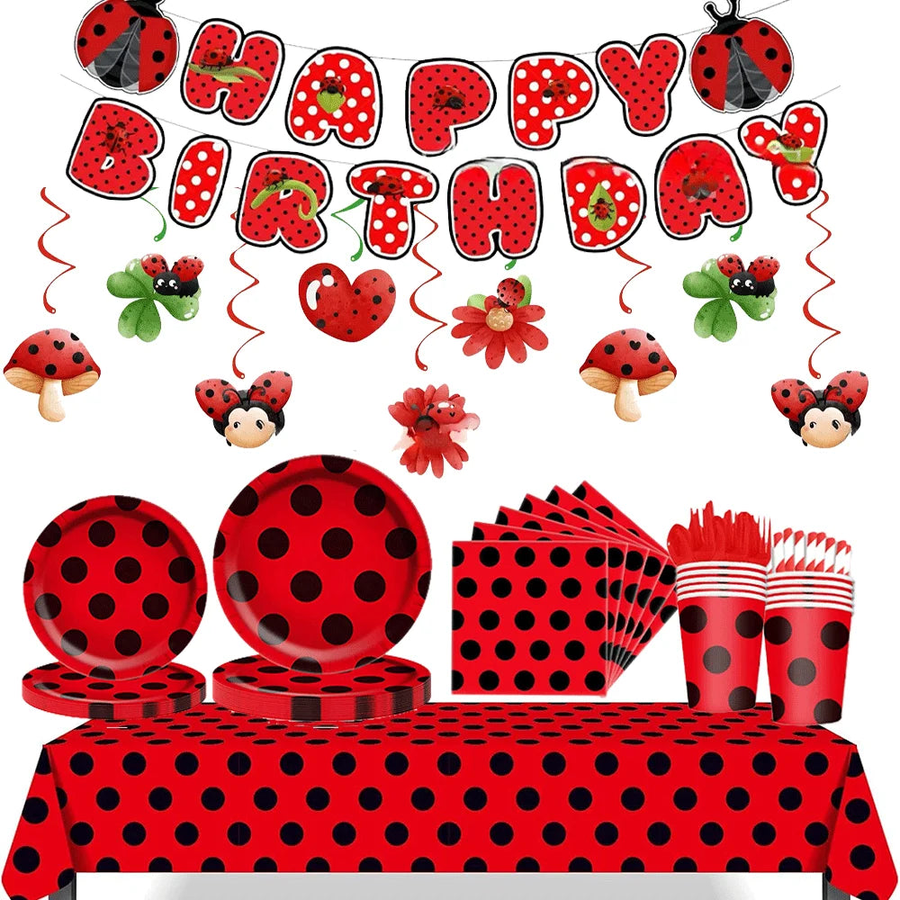 assiettes papier festives fourchettes couteaux serviettes nappe moderne points rouges noirs