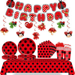 assiettes papier festives fourchettes couteaux serviettes nappe moderne points rouges noirs