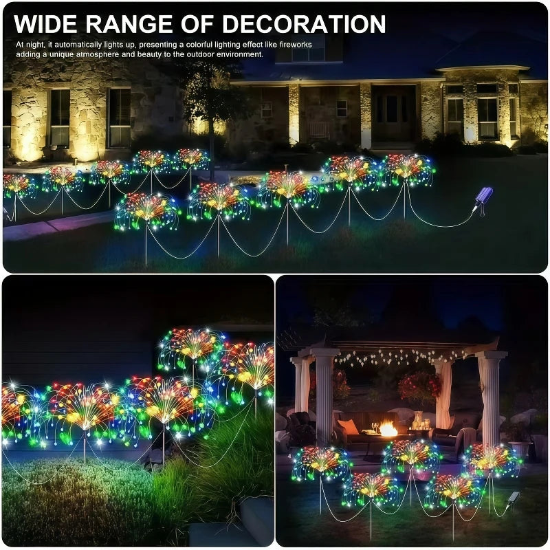 guirlande lumineuse solaire multicolore feux d'artifice moderne extérieure modes fixée piquets led jardin