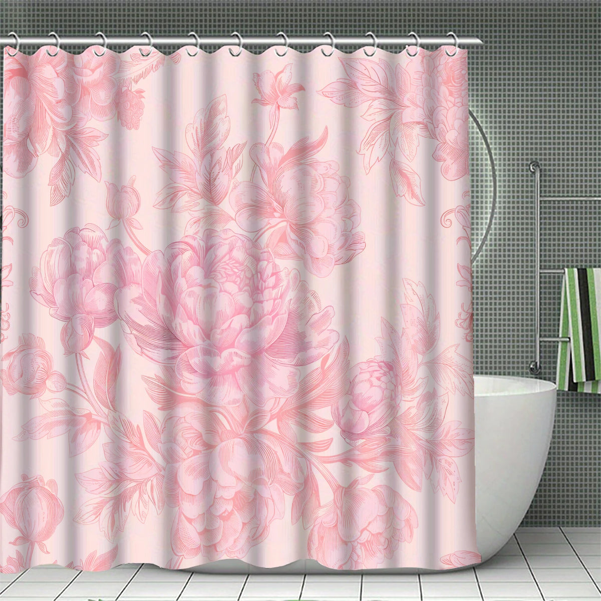 rideau douche floral rose rouge orange blanc motifs floraux décoratifs opaques variable