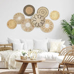 décorations murales bohèmes tressées plateaux naturels motifs radiaux ensemble plusieurs tailles spiralées