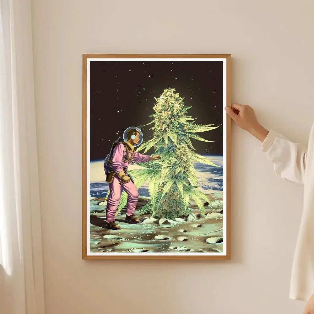 affiche moderne illustration cannabis voiture vintage paysage fantastique géométrique pop art contemporain sans cadre
