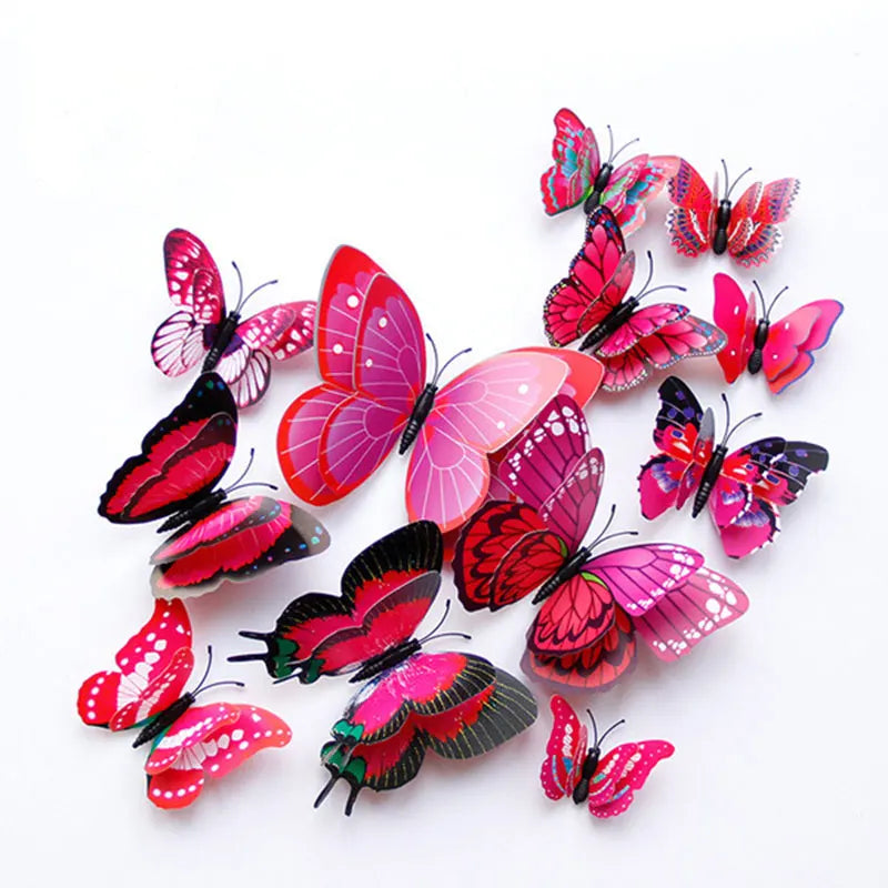 papillons 3d stickers adhésifs colorés rose bleu vert blanc enfants décoration murale brillante chambre