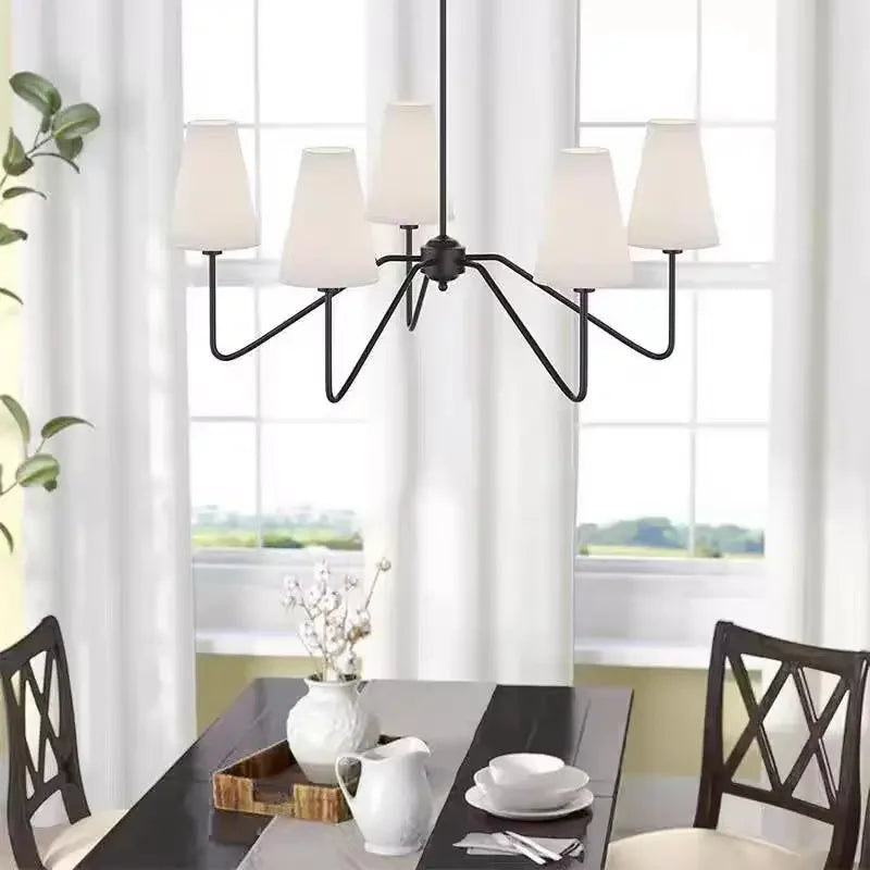 chandelier suspension lumineuse noir doré abat jours tissu mat classique moderne fixé abat jours