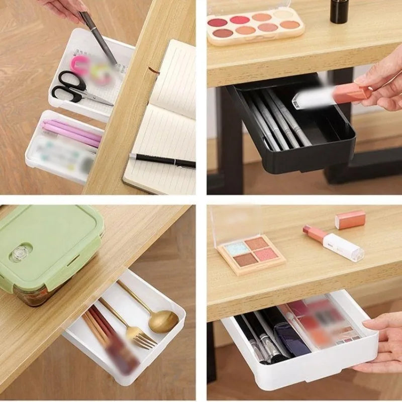 organisateur boîte rangement adhésive simple blanc moderne crayons calculatrice cosmétiques