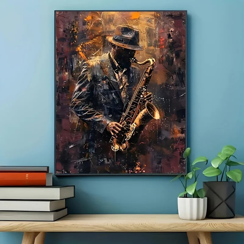 peinture numérique abstraite saxophone moderne diy toile multicolore vives taches pré imprimée