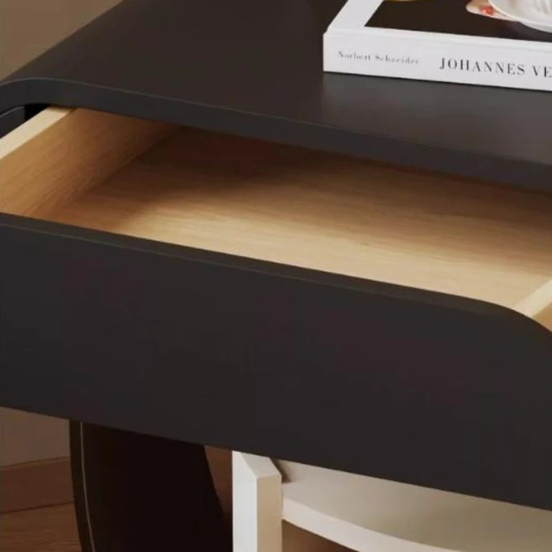 table chevet moderne minimaliste bois noir tiroir double porte chambre noire crèmeintérieurclair
