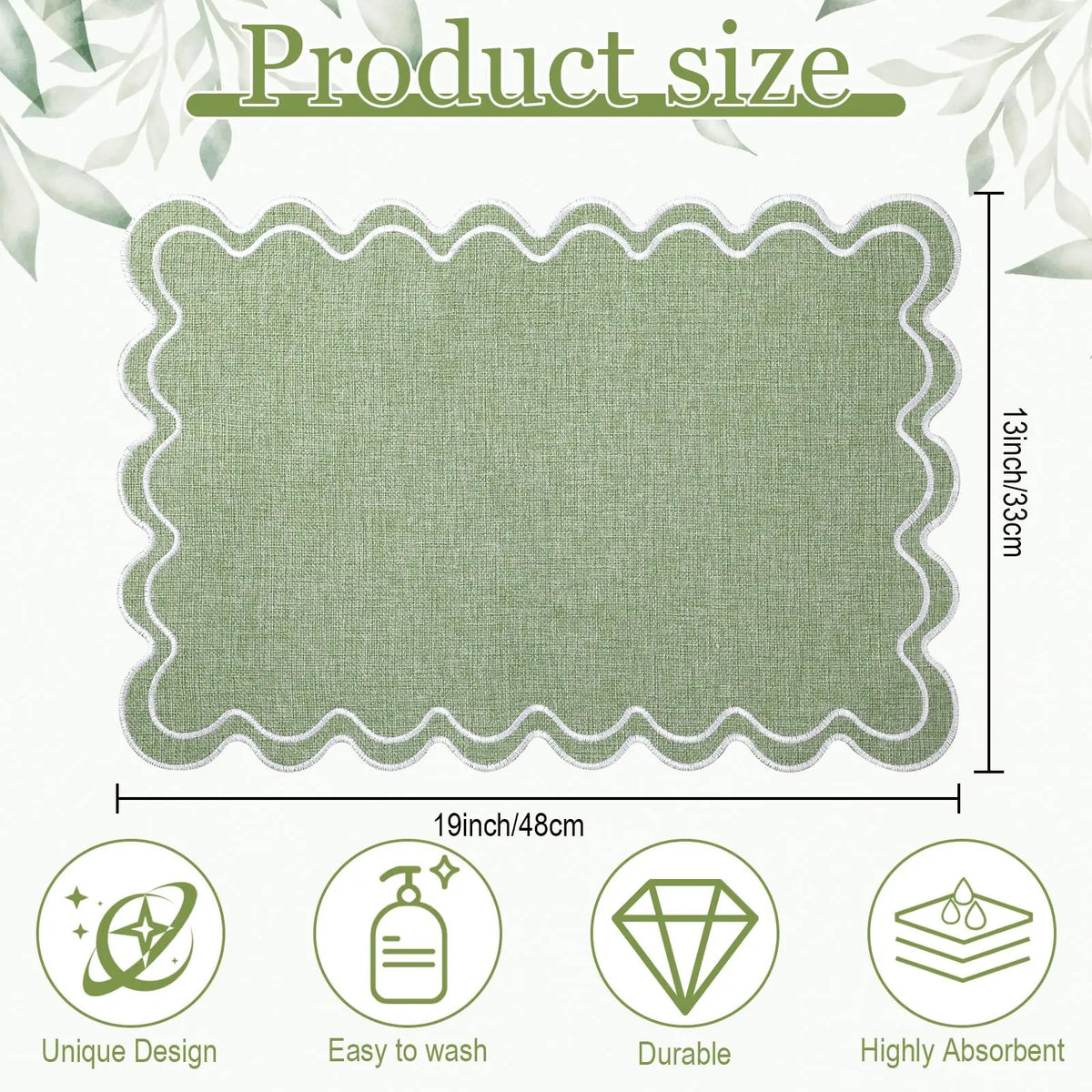 serviettes table vert clair motif ondulé tissu lin classique respectueux l'environnement 19x13 pouces