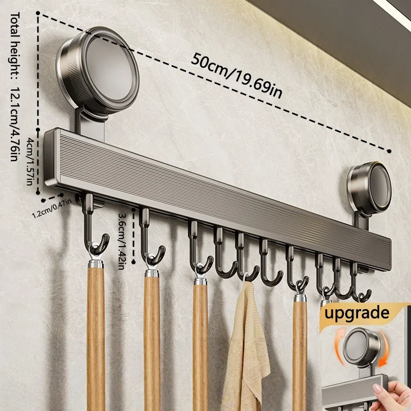 barre suspension murale moderne aluminium crochets gris argenté minimaliste adhésif salle bain