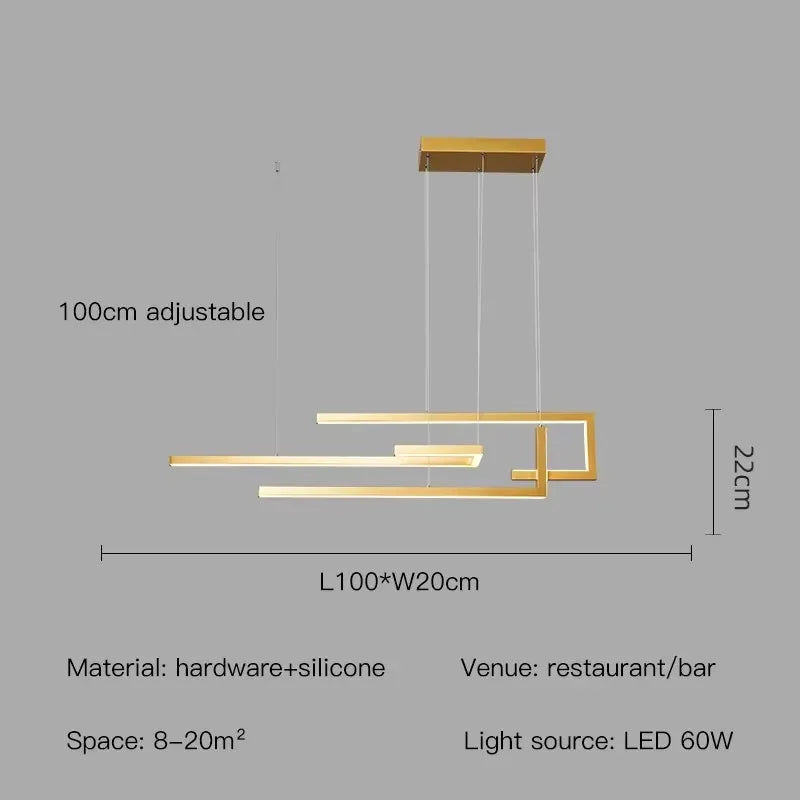 suspension lumineuse moderne rectangulaire noir doré éclairage led réglable chambre salon