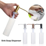 distributeur savon évier moderne blanc doré cuivre noir poignée bouteille mousse mains plastique