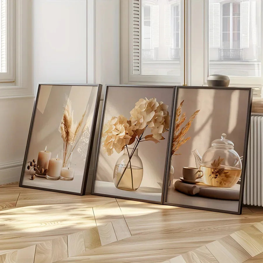 affiches minimaliste fleurs séchées toile opaque chambre salon décor naturel vertical