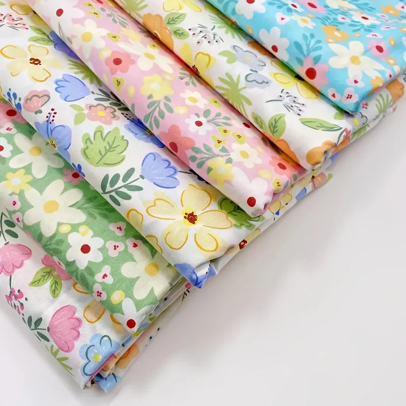 tissu floral patchwork six pièces motifs variés couleurs pastel champêtre doux