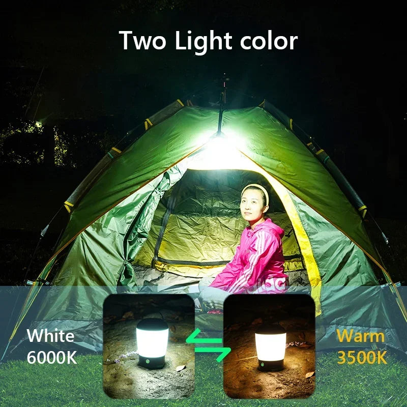 lampe camping rechargeable led vert blanc texture moderne pratique interrupteur anneau métallique étancheurgence