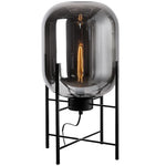 lampe table moderne verre fumé interrupteur bouton acier noir éclairage intérieur chambre salon