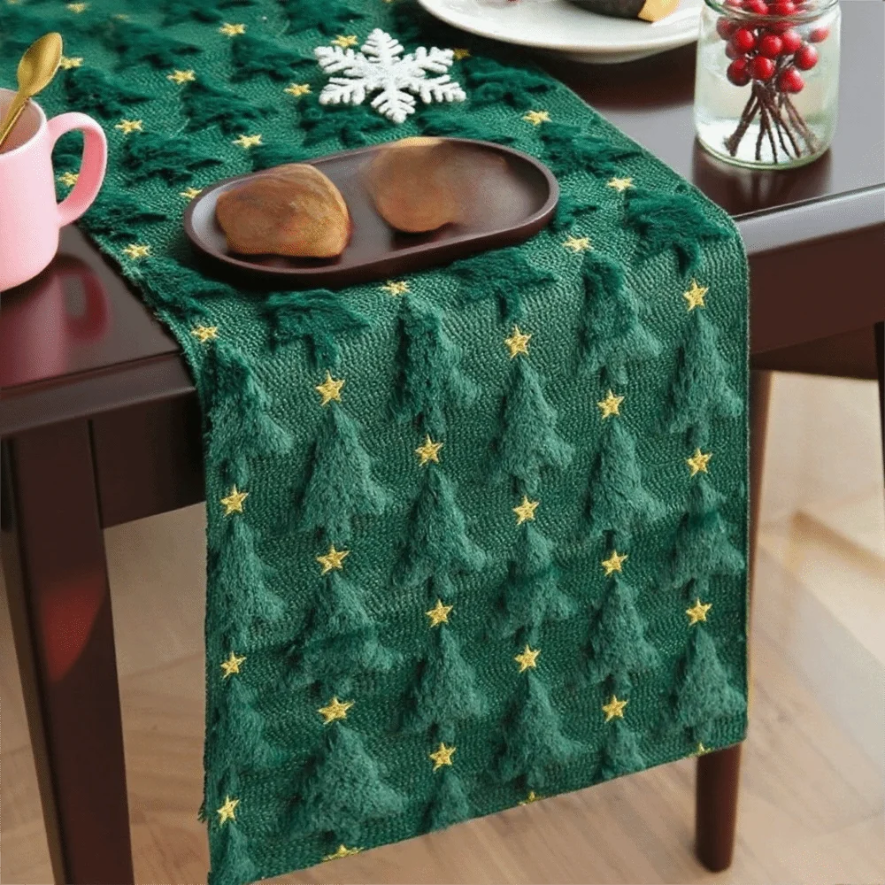 changement chemin table noël arbres étoiles dorées vert festif décoration maison festive opalescent longueur