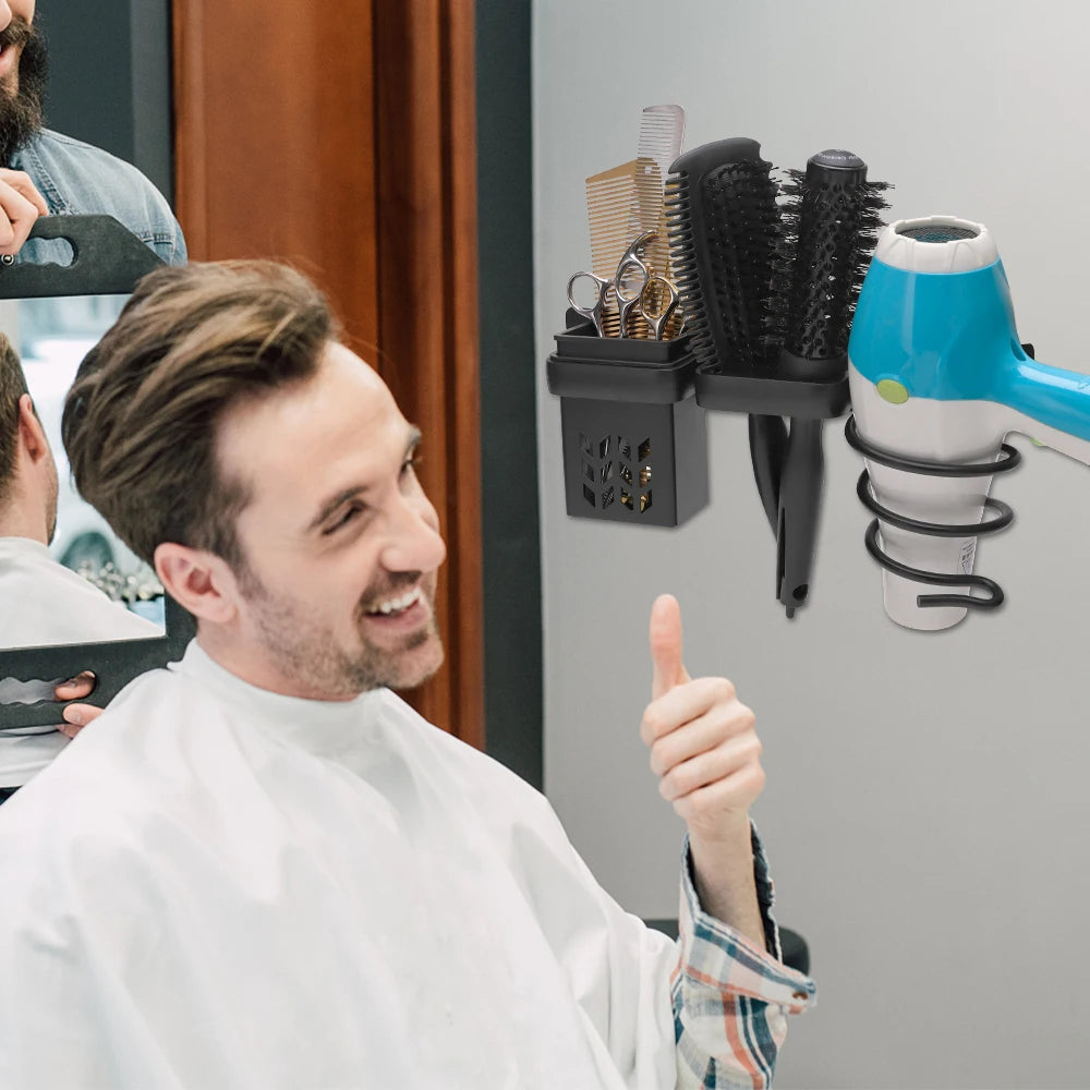 organisateur mural coiffure panier chevron noir turquoise sèche cheveux peignes ciseaux brosses moderne utilitaire