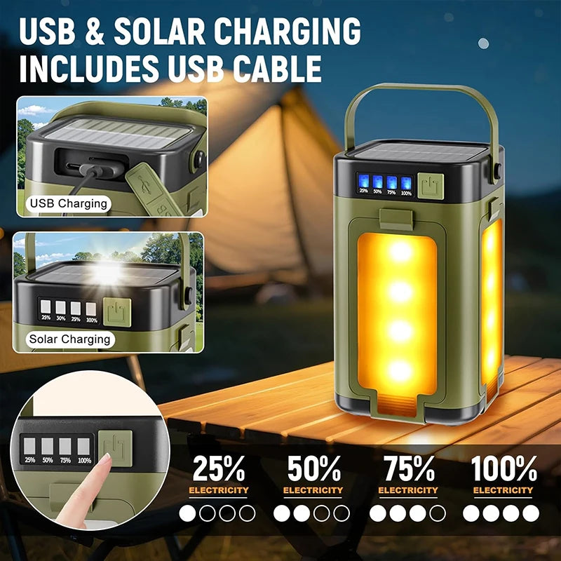 lampe camping rechargeable vert olive led pratique moderne chargeur solaire port usb multiple modes
