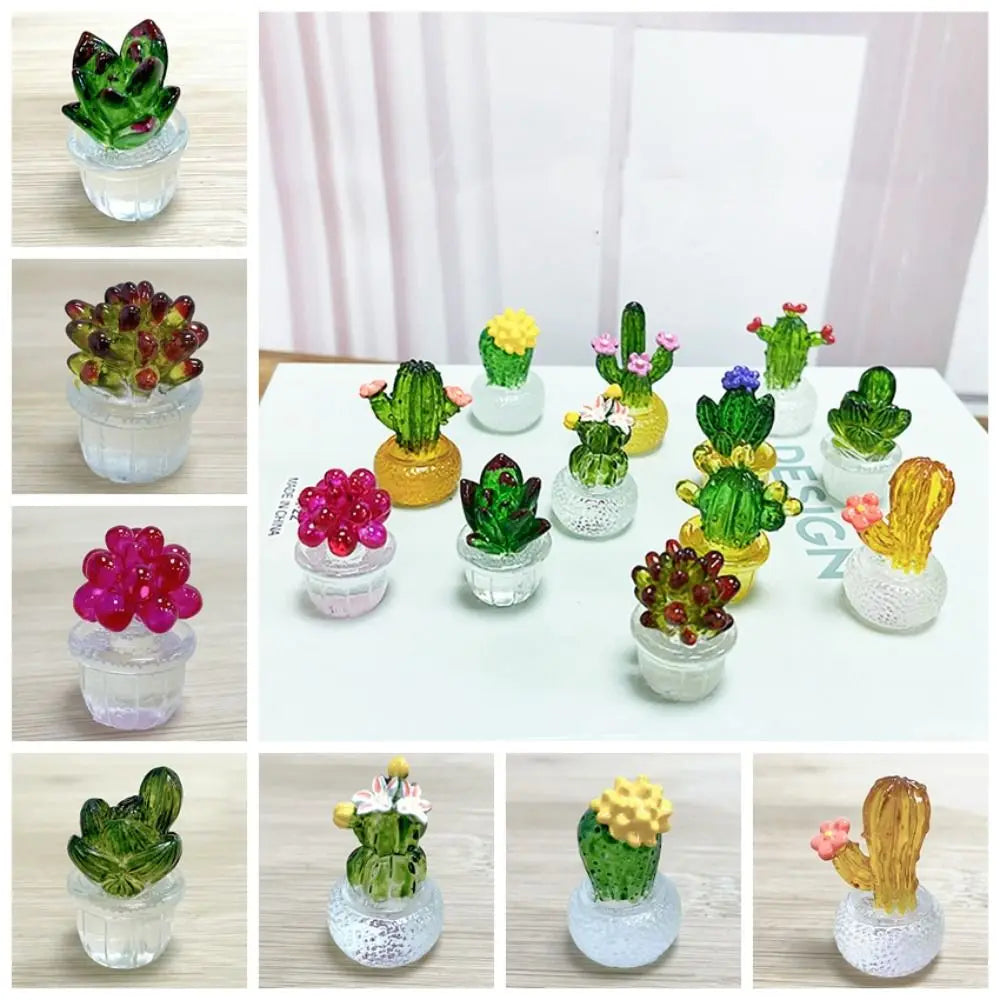 miniature cactus résine verte jaune rouge artisanale transparente décoration extérieure succulente