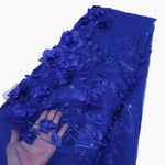 tissu dentelle tulle bleu clair fleurs relief broderie 3d robe mariage soirée luxe