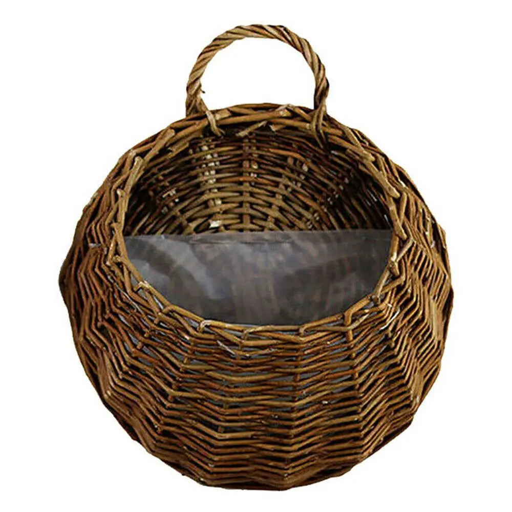 panier suspendu marron clair tressé rustique plante artificielle mur maisonDecoration