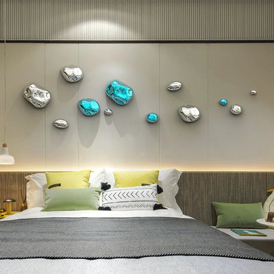 Décoration murale en pierre abstraite argentée pour chambre
