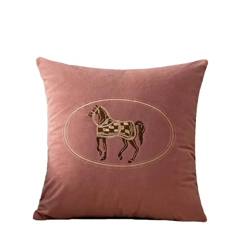 coussins brodés cheval moderne taie d'oreiller polyester coton respectueux environnement vert rose jaune bleu
