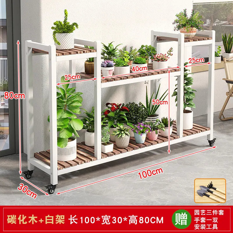 support plantes moderne niveaux gris métallique bois naturel assemblage facile