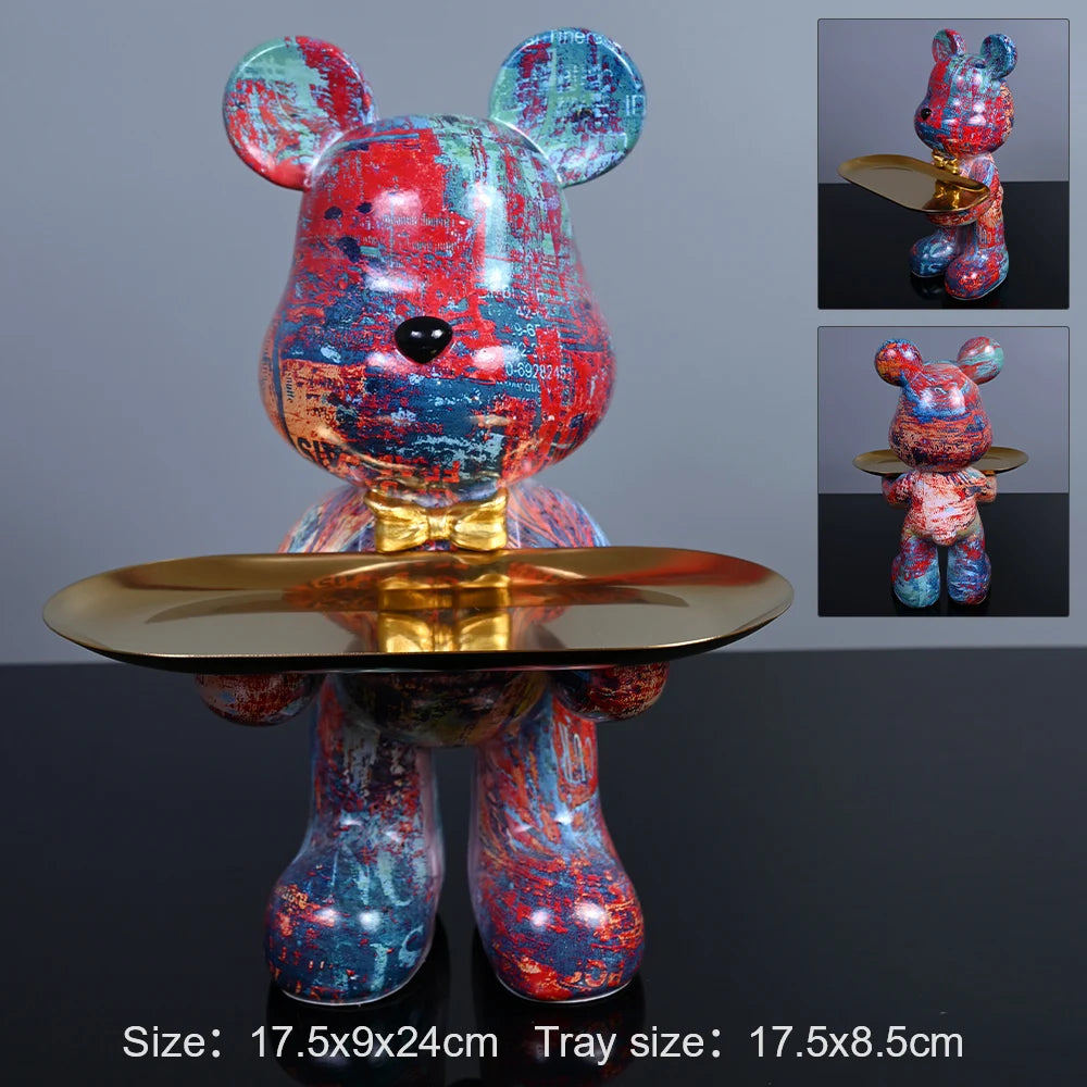 statue ours contemporaine résine bleu rouge or marbré graphique décoration intérieure table unique pop