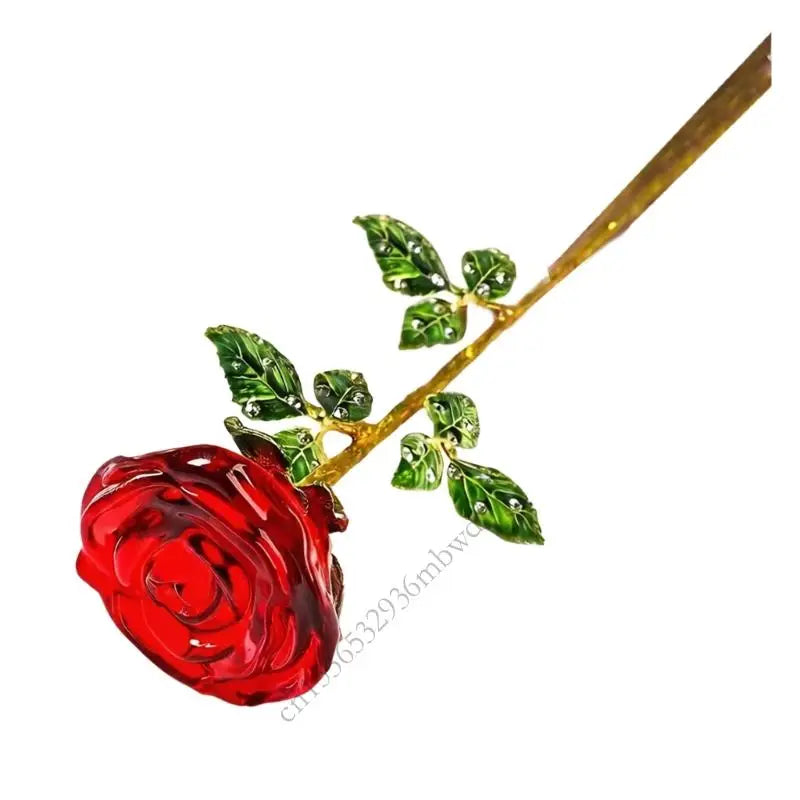 fleur artificielle rose rouge verte bleue anniversaire décoration maison brillante feuilles vertes tige dorée