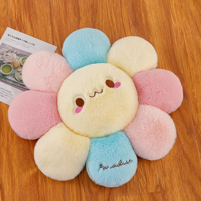 coussin kawaii peluche rose bleu jaune doux brodé tournesol 40cm imperméable mémoire anti décubitus
