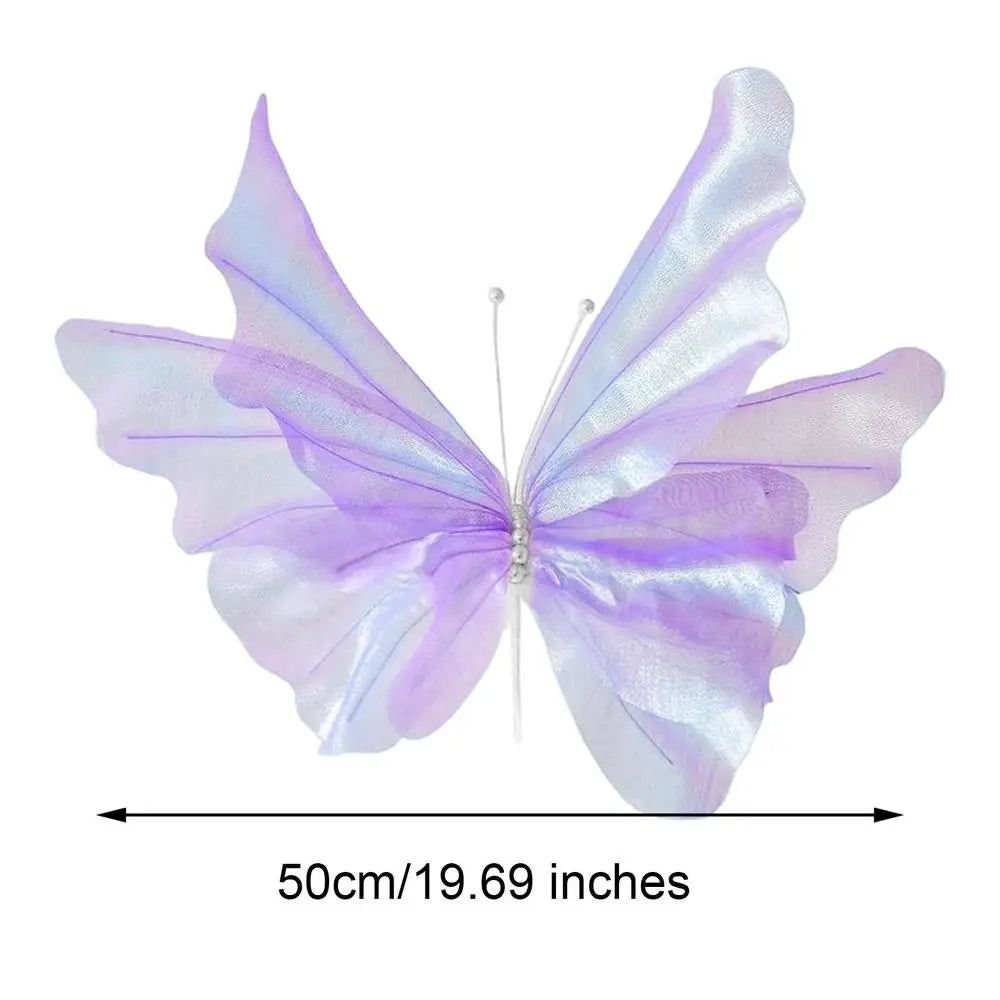 papillon decoratif murale 3d rose violet blanc tissu texturé effet irise fixations ailes grandes