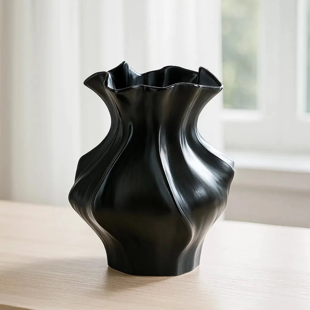 vase decoratif moderne porcelaine blanc ondulé texturé salon chambre coucher