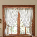 rideau polyester classique rayures horizontales beige clair noir opacité rubans pompons balconextérieur japonais