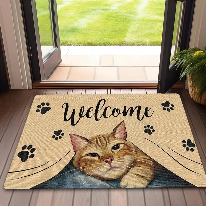 tapis d'entrée moderne chaton bienvenue antidérapant extérieur salon salle bain polyester