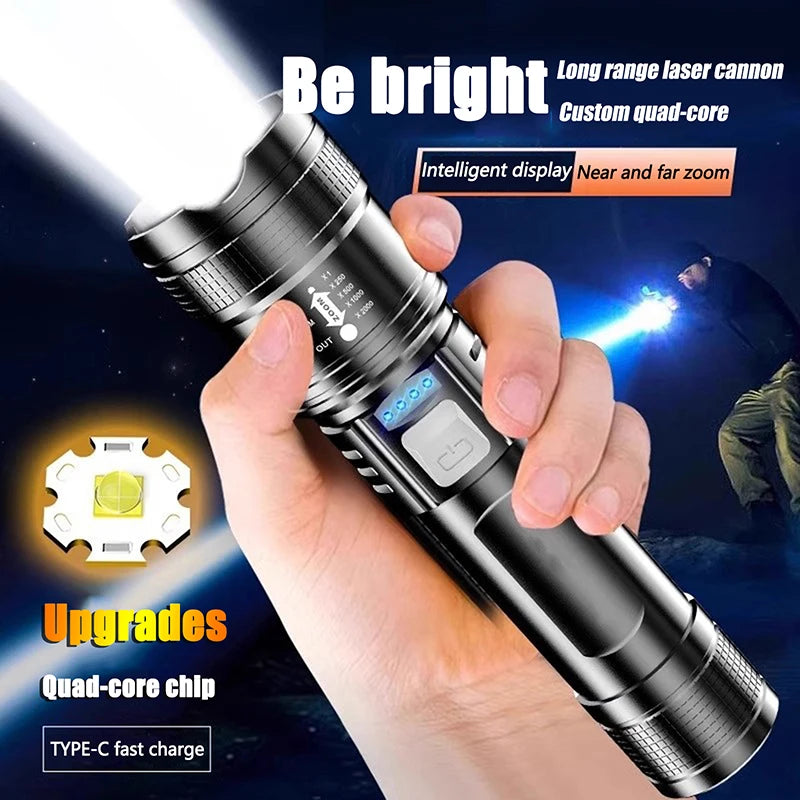 lampe torche noire texturée moderne rechargeable usb éteins étanche poignée