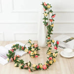 guirlande fleurs artificielles roses feuilles vertes décoration mariage fête maison jardin extérieur longue tige