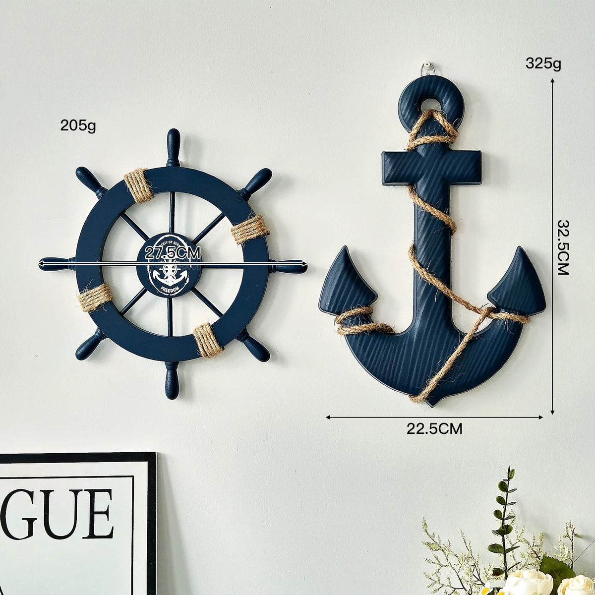 décoration murale marin volant bateau ancre bois couleurs bleues coquillages étoiles mer