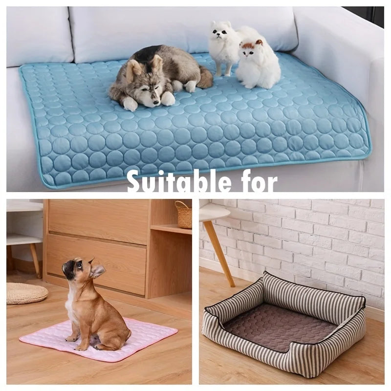 tapis refroidissement animal gris bleu clair texture points moderne confortable été chiens chats tapis